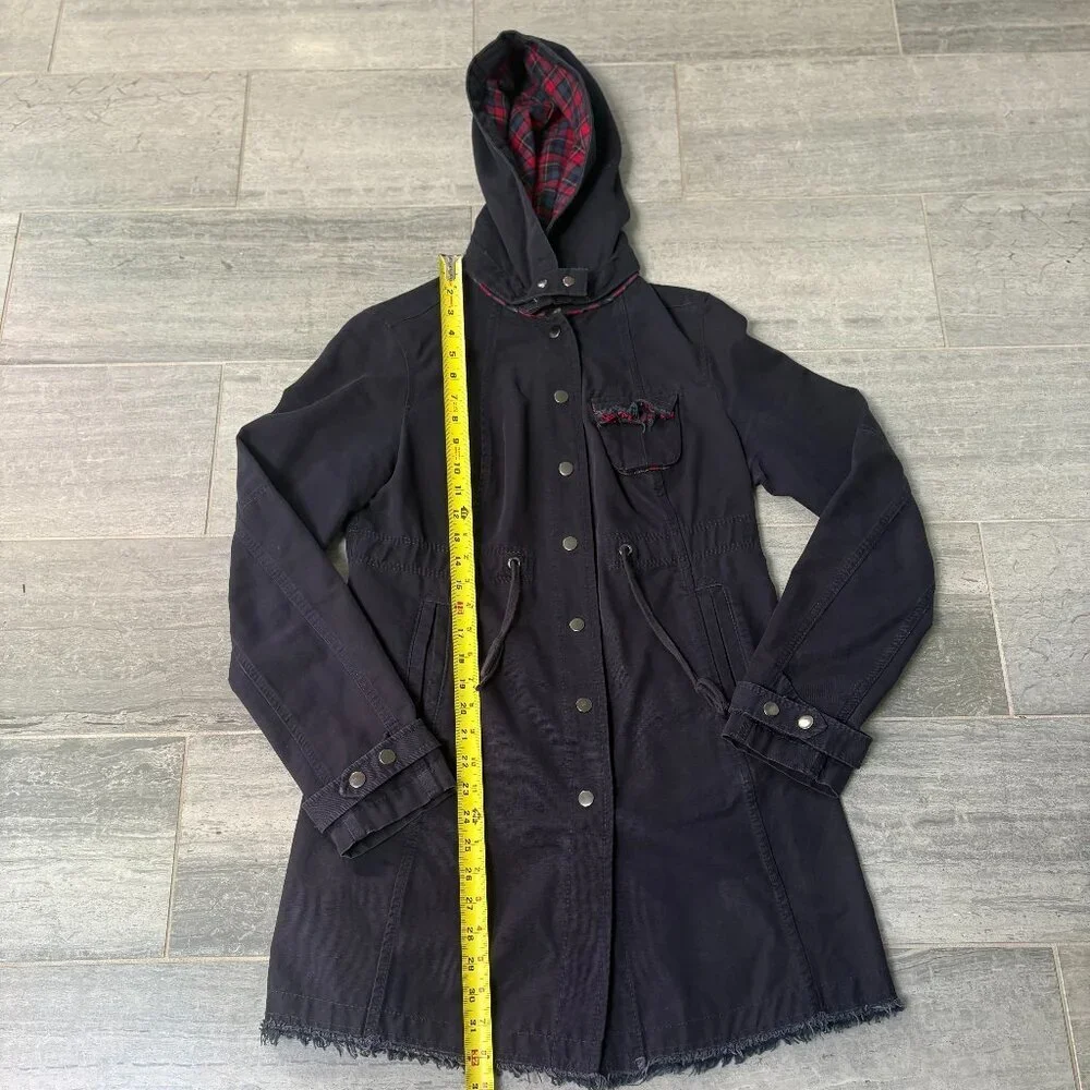 Free People Cotton Utility Drawstring Waist Hooded Jacket Coat Navy Size 8